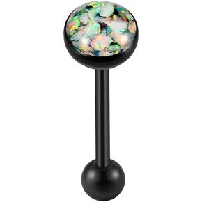 14G Opal Tongue Rings Stainless Steel Tongue Piercing Jewelry Internally Threaded Tongue Barbell Hypoallergenic Black Tongue Rings for Women Men