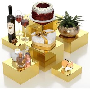 Acrylic Tiered Display Stands, 6 Tiered Perfume Organizer Stand, Gold Acrylic Risers for Display, Gold Risers for Buffet, Tabletop Organizer for Desserts Cologne Collectibles Handbag Jewelries Cupcake