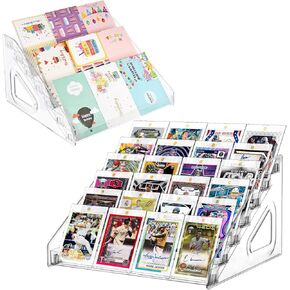 2 Pack 7 Tier Acrylic Card Display حامل ، 12 في شاشة متعددة الاستخدامات لبطاقات التداول ، وقصة عرض بطاقة الترحيب ، حامل رف عرض محمول للبطاقات المتدرجة ، وبطاقات PSA ، وبطاقات رياضية ، وبطاقات عمل