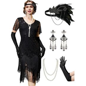 YESSA Flapper Dresses for Women,Short Sleeve 1920s Dresses Great Gatsby Dresses for Women Roaring 20s Costumes Outfits