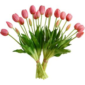 Artificial Flowers 20pcs Fake Tulips Real Touch, Faux Latex Tulips Flowers with Gift Box Soft Faux Tulips Bouquets Arrangements for Party Wedding Home Room Decoration(White) in Saudi Arabia