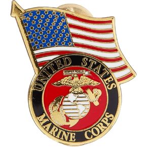 Eagle Emblems Marine Corps Logo and US Flag Lapel / Hat Pin