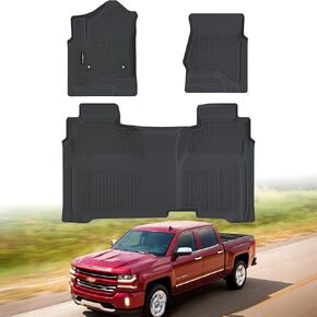 جميع الحصير في أرضية أرضية الطقس للسيارات 2014-2018 Chevy Silverado/GMC Sierra 1500 Crew Cab ، 2015-2019 Silverado/Sierra 2500 HD/3500 HD Crew Cab ، TPE Rubber Liners مجموعة كاملة لإكسسوارات Chevy Silverado