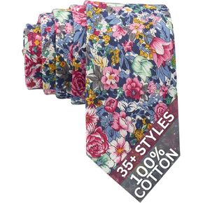 Otis & Oliver Floral Print Skinny Tie Necktie Cotton, Great for Weddings, Dances, Missions, Groom, and Groomsmen
