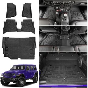 بطانة البضائع مع تغطية خلفية مقعد تناسب 2018-2025 Jeep Wrangler JL Unlimited 4 Door 4x4 ، حامي مقعد Cargo Mat TPE لعام 2024 جيب Wrangler JL/JLU Accessories (حصيرة Cargo+ مسند الظهر)