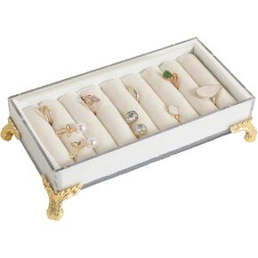 GemeShou velvet slots Ring holder for jewelry organizer, White earring ring display stand for selling, felt ring jewelry holder tray showcase【Velvet slots Ring Holder-White】