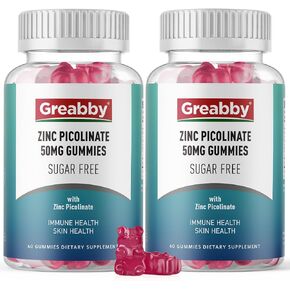 Zinc Gummies - Zinc Picolinate 50mg, Sugar Free, Highly Absorbable Zinc Picolinate Supplement for Kids & Adults, Support Growth, Immune Function, Skin Health, 60 Gummies