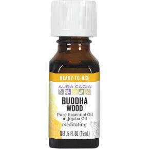 Aura Cacia Buddha Wood Essential Oil in Jojoba Oil | GC/MS Tested for Purity | 0.5 fl. oz.