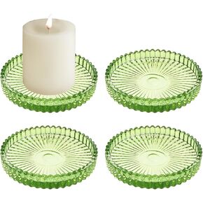 Set of 4 Candle Plate 3.8 Inch Glass Candle Holders for Pillar Candles Candle Coaster Holder Round Candle Stand for Table Centerpieces, Wedding,Party,and Home Decor (4, Clear)