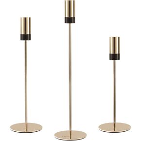 Candlestick Holders,Golden with Black Two Colors Table Decorative,Candlestick Holder for Home Decor, Wedding, Dinning, Party Decor, Material Metal,1Set of 3pcs (Gold)