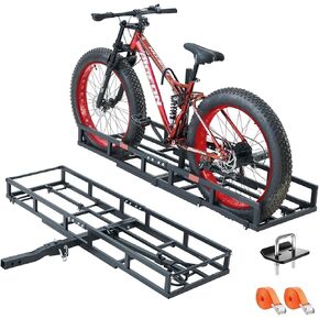 Hitch-Mount Bike Rack for Ebike Heavy-Duty - Comes with Cargo Carrier Fits 2 Electric Fat-Tire Mountain Bicycles Fits 2" Receiver for Car Trailer SUV Truck RV Minivan (Red)