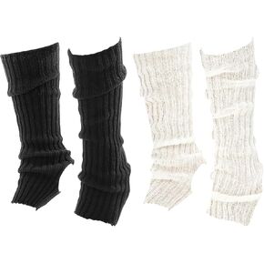 Leg Warmers for Kids, 2 Pairs Girl Knit Warmers, Dance Daily Leg Warmers for Girls (Black & White)
