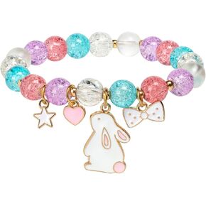 Easter Gifts for Women, Easter Colorful Bead Bracelets Basket Stuffers, Cute Bunny Pendant Bracelet Accessories Easter Egg Fillers
