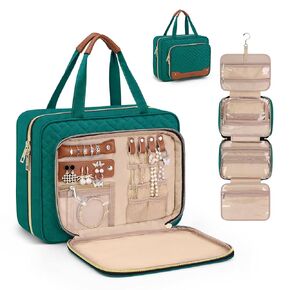 Wedama Toiletry Bag for Women, Hanging Travel Toiletry Bag with Jewelry Organizer Compartment Large Makeup Bag, PVC Waterproof Cosmetic Travel Bag for Travel Business Trips Camping Bathroom, Black