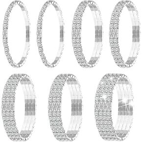 Yaomiao 7 Pieces Rhinestone Stretch Bracelet Tennis Bangle Stackable Rhinestone Bracelet Wedding Jewelry for Women Bridal Girls(Silver)