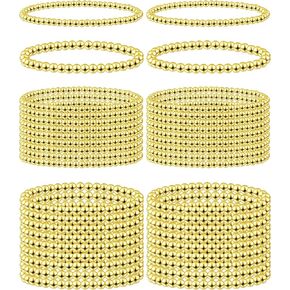 Taiyin 40 Pcs Gold Beaded Bracelet for Women Sets Gold Elastic Ball Bracelet for Women Beaded Stretch for Friendship Jewelry Gifts, 4 mm and 6 mm