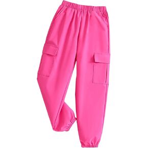 Girls Cargo Pants Lightweight High Elastic Waist Jogger Pants with Pockets