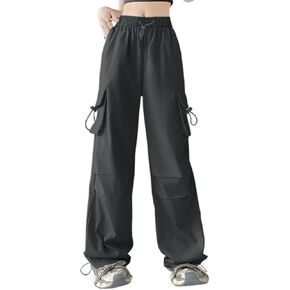 Aowkulae Little Girls Multi Multi Pocket Disual Jogger Cargo Pants High Perts High Prouts ، Gray ، 11-12 years = tag 150