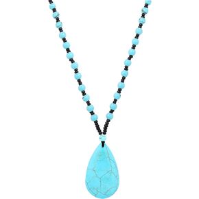 MINACHI Bohemian Oval Waterdrop Created Turquoise Pendant Black Bead Strand Necklace for Women Boho Hippie Jewelry Gift