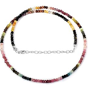 45CM Multi Tourmaline Beaded Necklace 3MM Watermelon Tourmaline Faceted Round Bead Necklace Tourmaline Necklace