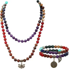 ملك 3 PCS 7 شقرا تأمل مجوهرات الهدايا للنساء 108 Mala Beads Netclace Healing Mala Netlace Strech Bracelet Set Yoga Reiki Jewelry