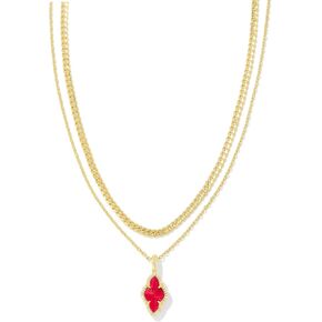 Kendra Scott Abbie Pave Frame Multi Strand Necklace - Brass Construction - Lobster Clasp Closure Gold Dark Red Illusion One Size One Size