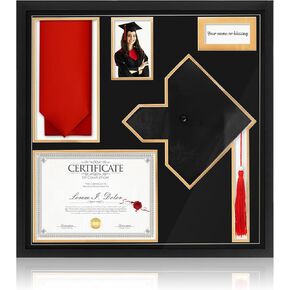 23. 6" x 24" Diploma Frames with Tassel Holder for 8. 5" x 11" Diploma and 3. 9" x 5. 9" Photo, Graduation Cap Holder Wood Display Case for Class of 2025 Graduation College Degree Keepsake