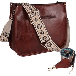 Crossbody Bags for Women Leather Hobo Handbags with 2pcs Adjustable Guitar Strap