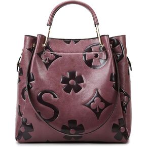Travistar Floral Handbags Purses Women - Embossed Leather Top Handle Handbag Set Large Shoulder Bag Ladies Bucket Hobo Tote