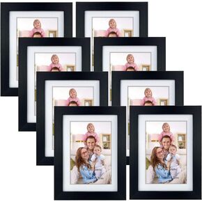 Giftgarden 8x10 Picture Frame Black Set of 8, 9x12 Frames Matted to Display 8 x 10' Photo with Mat for Wall or Tabletop