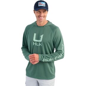 Huk Men Icon Hoodie ، قميص صيد مقنع مع حماية من أشعة الشمس
