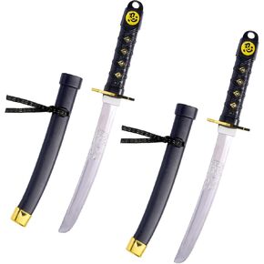 2 Pcs Plastic Samurai Sword Ninja Sword Deadpool Swords Katana Toy Halloween Costume Accessories for Boys, 16.5'' Length Black