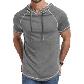 Aiyino Men's Short Sleeve Hoodie Workout Gym Sweatshirt Muscle Fit Fashion Athletic Hoodies Pullover Cotton Hooded T-Shirts