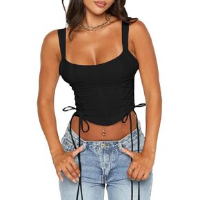 Tankaneo Women Corset Tops Lace Up Boned Bodyshaper Bustier Zip Back Y2K Cropped Going Out Tops