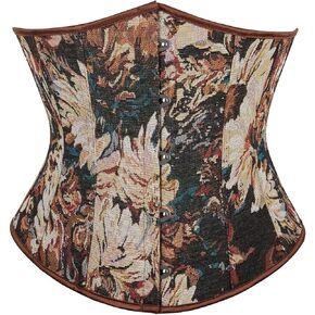 SHYMMUO Women Renaissance Underbust Corset Brown Elegant Vintage Floral Lace-up Boned Waist Corset Belt Shapewear