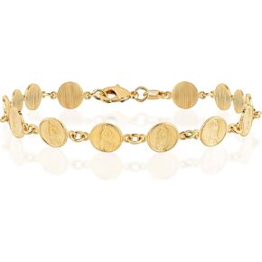 Barzel 18K Gold Plated Virgin Mary Coin Bracelet, 7.5 Inches, Waterproof, High Polish Finish, Tarnish Free