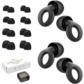 Ear Plugs for Sleeping, 2 Pairs Ear Plugs for Sleeping Noise Cancelling, 35dB Reusable Silicone Earplugs for Noise Reduction, Sleep, Work, Hearing Protection, Concert and Snoring, Black