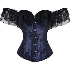 Women's Lace Up Gothic Bustier Corsets With Strap Ruched Sleeves Renaissance Corset