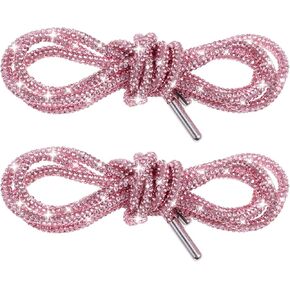 Bremorou 4 Pcs Pink Shoe Laces Rhinestone Shoe Laces Glitter Rope Laces Crystal Crystal Drawstring For Sweatpants Sneakers