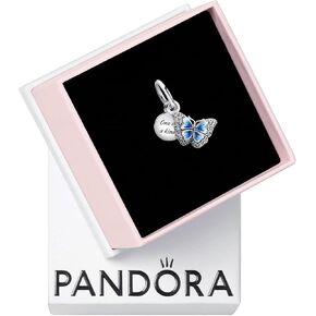 PANDORA Blue Butterfly & Quote Double Dangle Charm - Bracelet Charm for PANDORA Moments Bracelets - Stunning Women's Jewelry - Made with Sterling Silver, Cubic Zirconia & Enamel - With Gift Box