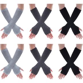 Tongcloud 6 Pairs Women Long Fingerless Gloves for Women Girls Winter Knitted Arm Warmers Knit Thumbhole Stretchy Gloves