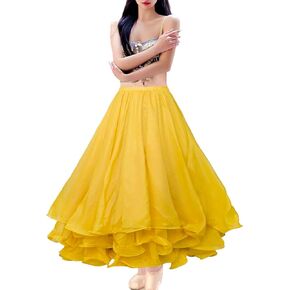 Women's 3-Layer Chiffon Hem Big Swing Skirt Belly Dance Spanish Long Skirts