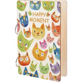 SUPERDANT Happy Moment Greeting Card Organizer Planning Book Binder Card Keeper Picture Book Cat Cards Holder Wooden Keeper Binder Photo Album 2-Rings Cover Keepsake Birthday Holiday Children Gifts