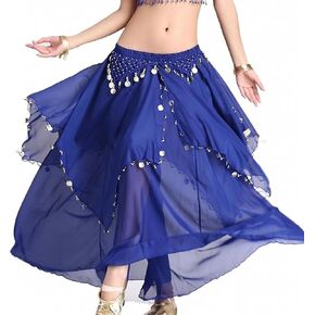 Women's Chiffon Belly Dance Costume Skirts Indian Dance Skirt with Coins