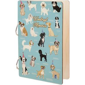SUPERDANT Wonderful Memories Greeting Card Organizer Planning Book Binder Card Keeper Cartoon Dog Birthday Cards Holder Wooden Keeper Binder Photo Album 2-Rings Cover Keepsake Birthday Wedding Gift