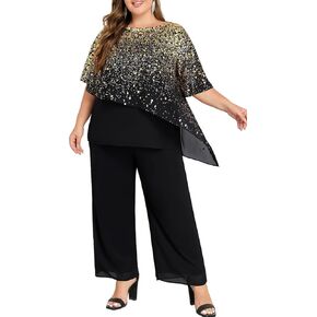 Hanna Nikole 2025 Plus Size Mother of Bride Pant Suits 2 Piece Ruffle Layers Chiffon Sets Hot Stamping Wedding Guest Outfit