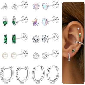 LOYALLOOK Gold Flat Back Earrings for Women Hypoallergenic Surgical Stainless Steel Earrings for Sensitive Ears Cartilage Earring Sets for Multiple Piercing Trendy Flatback Earrings Studs Small Hoop