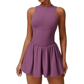 Women’s 2-in-1 Tennis Dress with Built-in Shorts,Elastic Breathable Workout Dress for Fitness Athletic Activewear