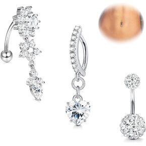 Florideco 3Pcs 14g Belly Button Ring Surgical Steel Clicker Belly Button Rings for Women Simple Belly Rings Reverse Curved Navel Barbell Navel Rings Body Piercing Jewelry 2