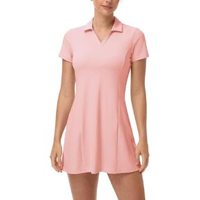 YSENTO Women's Tennis Golf Dress Build in Shorts with Pockets V Neck Collar Stretch Athletic Active Polo Dresses